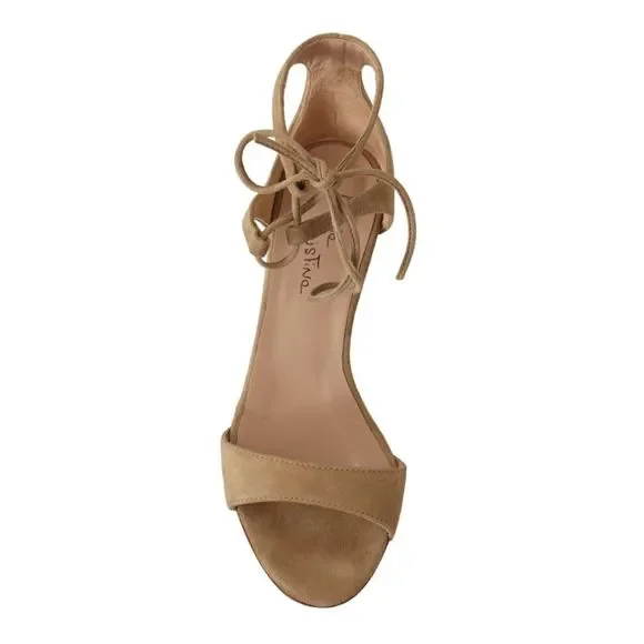 Maria Christina Elegant Beige Suede Ankle Strap Heels